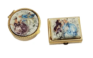Vintage Italian Pill Boxes Lot (2) – Porcelain Top – Rococo Style, Made in Italy - Picture 1 of 9
