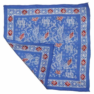 Bandana Batik Teñida a Mano, 100% Algodón Suave, Canción de Pájaro, Azul, Rojo Foto 1 de 4