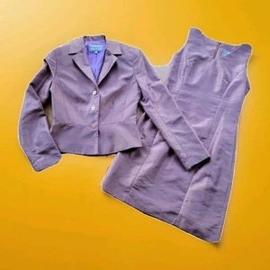 Lena Gabrielle Vtg Women's 2 Pc Jacket Dress Set Flourescent Purple Pink Sz. 4 - Picture 1 of 8