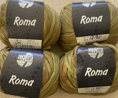 Lote de 4, Hilos Lana Grossa Roma, Algodón, Color 014, 50g/105m, Marrón/Verde Foto 1 de 3