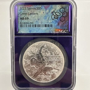 2023 MS 69 GREEN LANTERN 1OZ SILVER NGC JUSTICE LEAGUE $5 SAMOA in Traderbea Cor - Picture 1 of 4