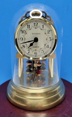 Vintage Mini Bucherer Anniversary Glass Dome Clock With Dancers 5" Tall. Working - Image 1 of 4
