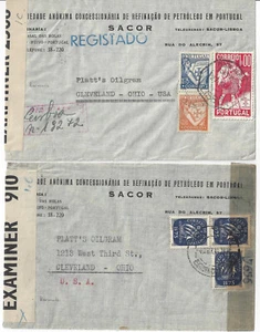 WW2 PORTUGAL COVERS SACOR AIRMAIL REGISTERED + DOUBLE CENSOR BERMUDA 1942 to USA - Picture 1 of 2