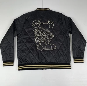 Disney Beauty and the Beast Mink Pink Quilted Bomber Jacket Size Large Black - Picture 1 of 10