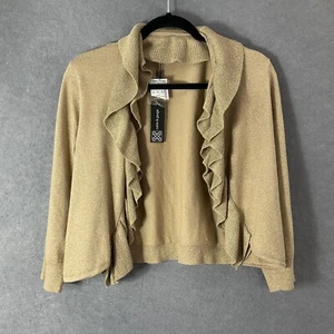 Cardigan donna Cable & Gauge taglia L oro metallizzato volant cascata maglia copped - Foto 1 di 12