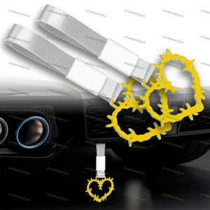 Thorned Heart JDM Yellow Ring Tsurikawa Subway Car Handle Strap -White Nylon X2 - Picture 1 of 5