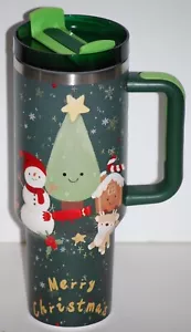 Merry Christmas Snowman Green 40oz. Hot/Cold Christmas Tumbler w/Straw - Picture 1 of 5