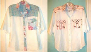 Tapestry Floral "Country Patchwork" Short Sleeve Shirts Size Medium - Picture 1 of 14