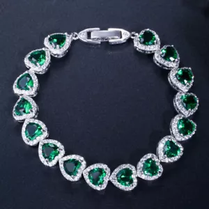 New Love Jewelry Gifts Heart Green Citrine Gemstone Charm Silver Women Bracelets - Picture 1 of 6