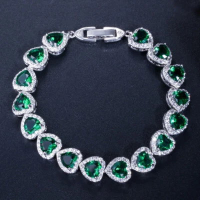 New Love Jewelry Gifts Heart Green Citrine Gemstone Charm Silver Women Bracelets - Image 1 of 4