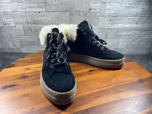 Saks Fifth Avenue Boots Women 8.5M Shoes Black Suede Shearling Lined Platform - Picture 1 of 19