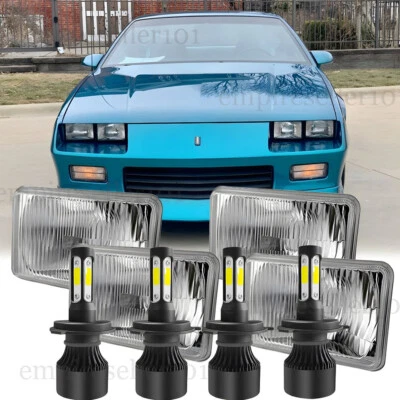 4X6" Crystal Clear Glass Lens Metal Headlight H4 LED Light Bulb Headlamp Set — 第 1/4 张图片