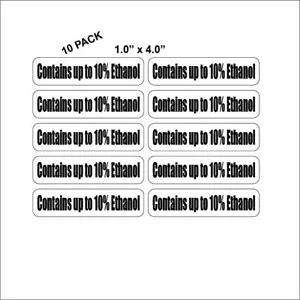 Contains Up To 10% Ethanol Black and White Stickers 1.0" x 4.0" 10 Pack P844 - Picture 1 of 1