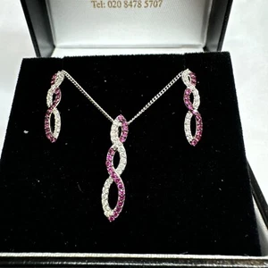 9ct Wg Diamond/Ruby Pendant/earring Set - Picture 1 of 4