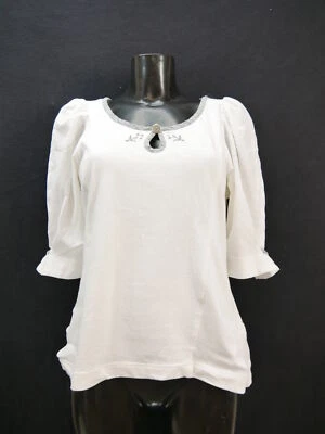 Gr.42 Trachtenbluse weiß Bluse Meico Baumwollmischung Stretch Stickerei TB7219 - Bild 1 von 4