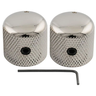 Musiclily Pro 2Pcs Nickel 1/4" Steel Knurled Dome Universal Guitar Control Knobs