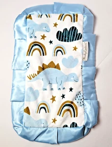 Minky Couture Baby Blanket Blue Dinosaur Mini Security Lovey Soft Fleece 20 x 12 - Picture 1 of 9
