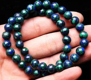 8.3mm 2Pcs Beauty Glittering Azurite & Malachite Crystal Round Beads Bracelet - Picture 1 of 6