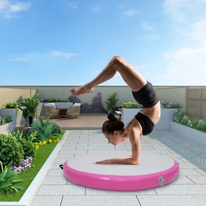 Trampolino Rotondo 100x10cm Casa Tumbling Tappetino Ginnastica Yoga Gonfiabile Rosa - Foto 1 di 19