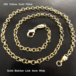Necklace Real 18k Yellow Gold Filled Solid Ladies Belcher Pendant Link Chain 22" - Picture 1 of 4