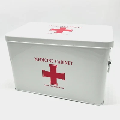 Vintage Style Metal First Aid Container Medical Cabinet White Storage 12.5x8x7 - Image 1 of 4