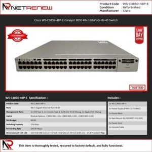 Cisco WS-C3850-48P-E Catalyst 3850 48x 1 Go PoE + commutateur PoE RJ-45 - Photo 1/1