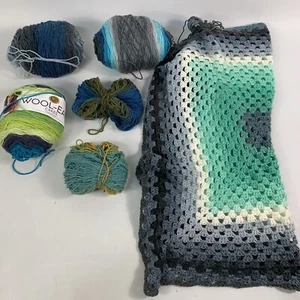 Lion Brand Wool-Ease Lot 202 Poseidon 4 Other Color Waves Partial Cakes+ Work - Picture 1 of 10