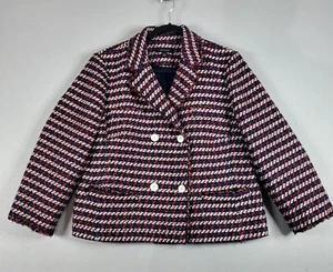 Ann Taylor Double Breasted Black Red Blue Blazer Fringe Edge Womens Sz 18 - Picture 1 of 13