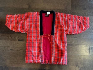 Vintage Kimono Japanese Traditional Padded Red Plaid - Picture 1 of 9