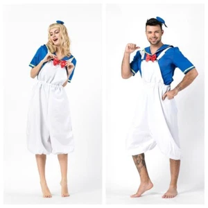 Donald Duck Cosplay Costume Adult Navy Sailor Top White Overall Halloween - Picture 1 of 7