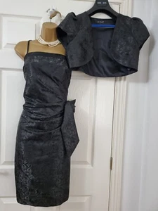 Stunning AUTOGRAPH M & S Black Brocade Jacquard Dress & Bolero Jacket Retro Styl - Picture 1 of 7