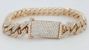 Cuban Link Pave Diamond Rose Gold Bracelet 8 ct 75.4 Grams 10k 8.25" - Picture 1 of 13
