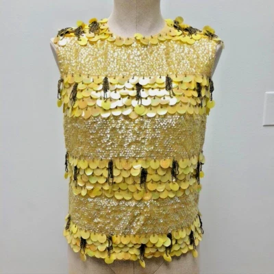 Blusa feminina vintage Miss Ruth Boutique lã lantejoulas amarela média brilhante - Imagem 1 de 4