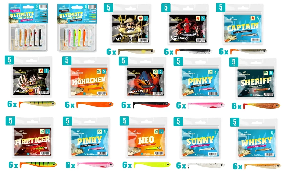 Lieblingsköder 5cm alle Farben 6 Stück Möhrchen Sheriff Firetiger Barsch Forelle - Bild 1 von 1