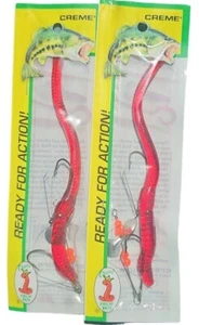 Creme Lure Pre-Rigged Prop Weedless Double Hook 6" Clear Red Scoundrel Worm 2 Pk - Picture 1 of 2