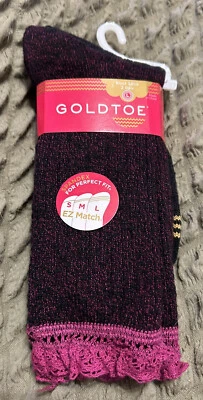 GoldToe Punta Dorada 2 pares Niñas L Grandes Bota Calcetines Encaje Top Negro Rosa Zapato 2-10.5 Foto 1 de 4