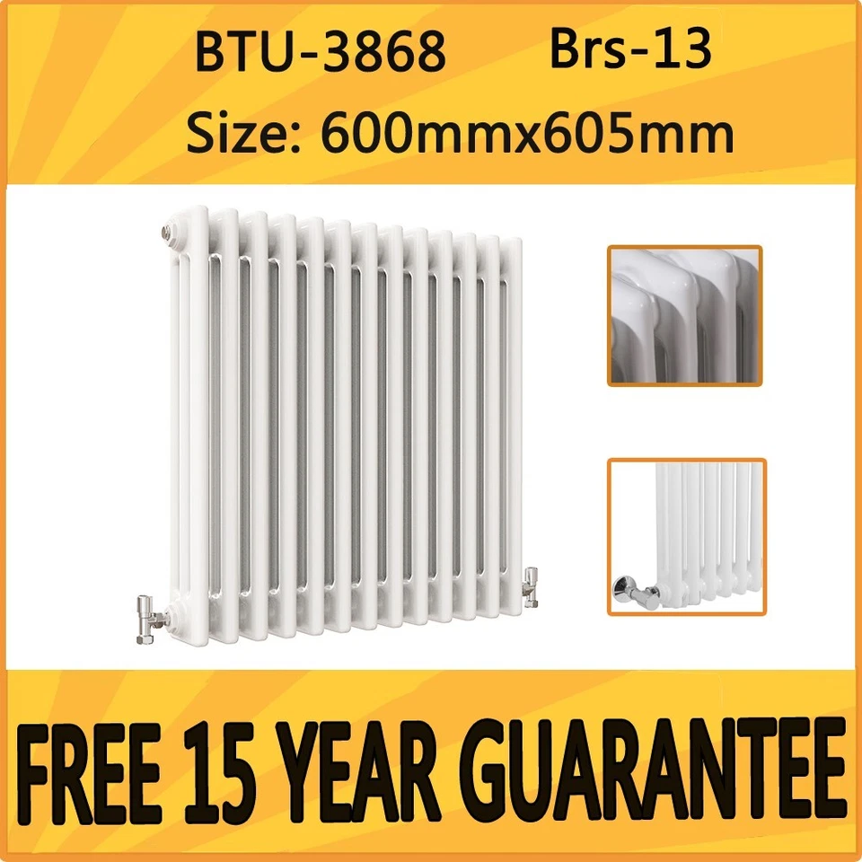 SHOWERENCLOSURESONLINE 600x605mm 3 Column radiator Horizontal White Traditional Cast Iron radiato
