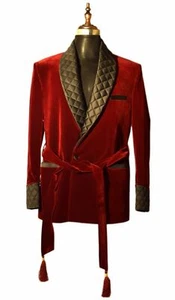Giacca da fumo uomo trapuntata in velluto rosso abbigliamento festa sera cena blazer cappotti - Foto 1 di 6