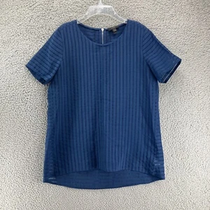 J. Crew Top Womens Size 6 Navy Blue Short Sleeve Blouse Lightweight Sheer - Picture 1 of 14