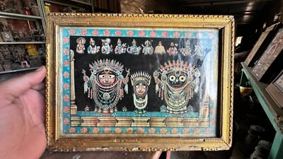 Antiguo Antiguo Coleccionable Enmarcado Raro Dios Hindú Shree Jagannath Pattachitra Impresión Foto 1 de 4