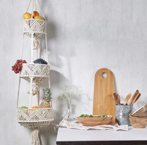 3 Tier Hanging Fruit Basket for Kitchen, Macrame Hanging Basket - Picture 1 of 4