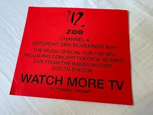 U2 Rare Zoo TV Promo Flyer & Zooropa'93 Competition Entry Channel 4 Special MINT - Picture 1 of 2