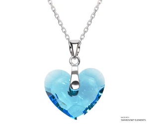 Collar Colgante Corazón de Aguamarina ELEMENTOS SWAROVSKI Cristales, Plata Esterlina - Imagen 1 de 1