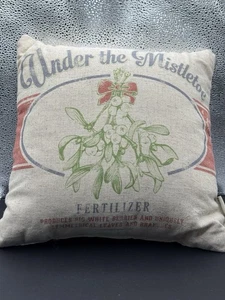 Christmas Farmhouse holiday Cotton Linen Grain Feed Sack Pillow 12x12” - Picture 1 of 5