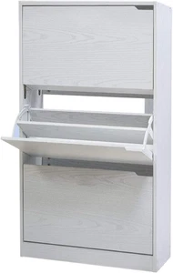 Scarpiera Portascarpe in Legno MDF Con 3 Ante Porta Scarpe a Ribalta Maniglie a  - Foto 1 di 12