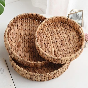 Woven Seagrass Tray Wicker Fruit Basket Rattan Round Rattan Bowl Wicker Serving - Picture 1 of 45