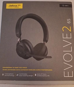 Jabra Evolve2 65 MS Cuffie Wireless Stereo, Nero NUOVE SENZA ADATTATORE USB IN SET - Foto 1 di 6