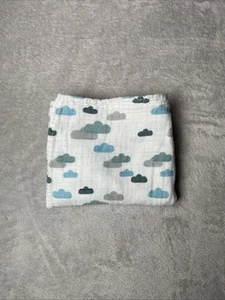 Emma & Noah Baby Blanket Blue Clouds White Muslin Swaddle Cotton Lovey 27"x31" - Picture 1 of 4