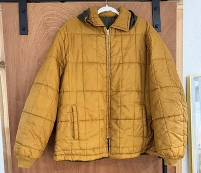 Sears Roebuck  Vintage Puffer Quilted Jacket Yellow Brown XL Rockabilly Woobie - Image 1 of 4