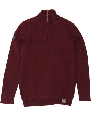 SUPERDRY Mens Zip Neck Jumper Sweater XL Burgundy Flecked Cotton CU02 - Image 1 of 4